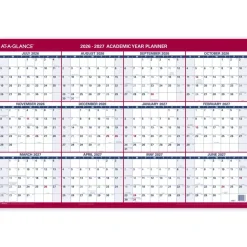 AT-A-GLANCE Horizontal Reversible Erasable Academic and Regular Year 2026-2027 Wall Calendar, Large, 36" x 24"