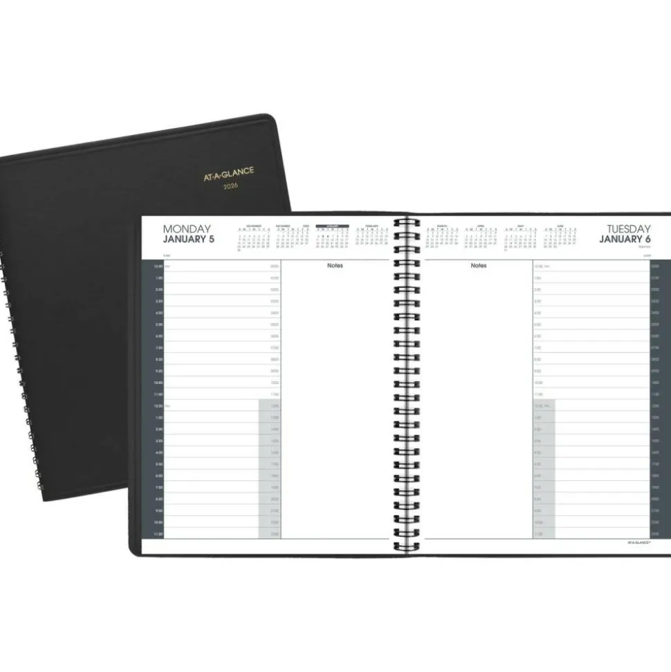 AT-A-GLANCE 24-Hour Daily Appointment Book, 11 x 8.5, Black Cover, 12-Month (Jan to Dec): 2027, 2027 Calendar