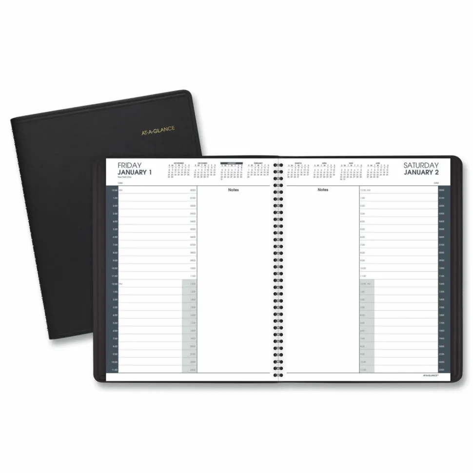 AT-A-GLANCE 24-Hour Daily Appointment Book, 11 x 8.5, Black Cover, 12-Month (Jan to Dec): 2027, 2027 Calendar