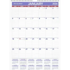 AT-A-GLANCE Monthly Wall Calendar with Ruled Daily Blocks, 12 x 17, White Sheets, 12-Month (Jan to Dec): 2027, 2027 Calendar
