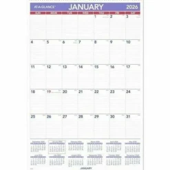 AT-A-GLANCE Monthly Wall Calendar with Ruled Daily Blocks, 20 x 30, White Sheets, 12-Month (Jan to Dec): 2027, 2027 Calendar