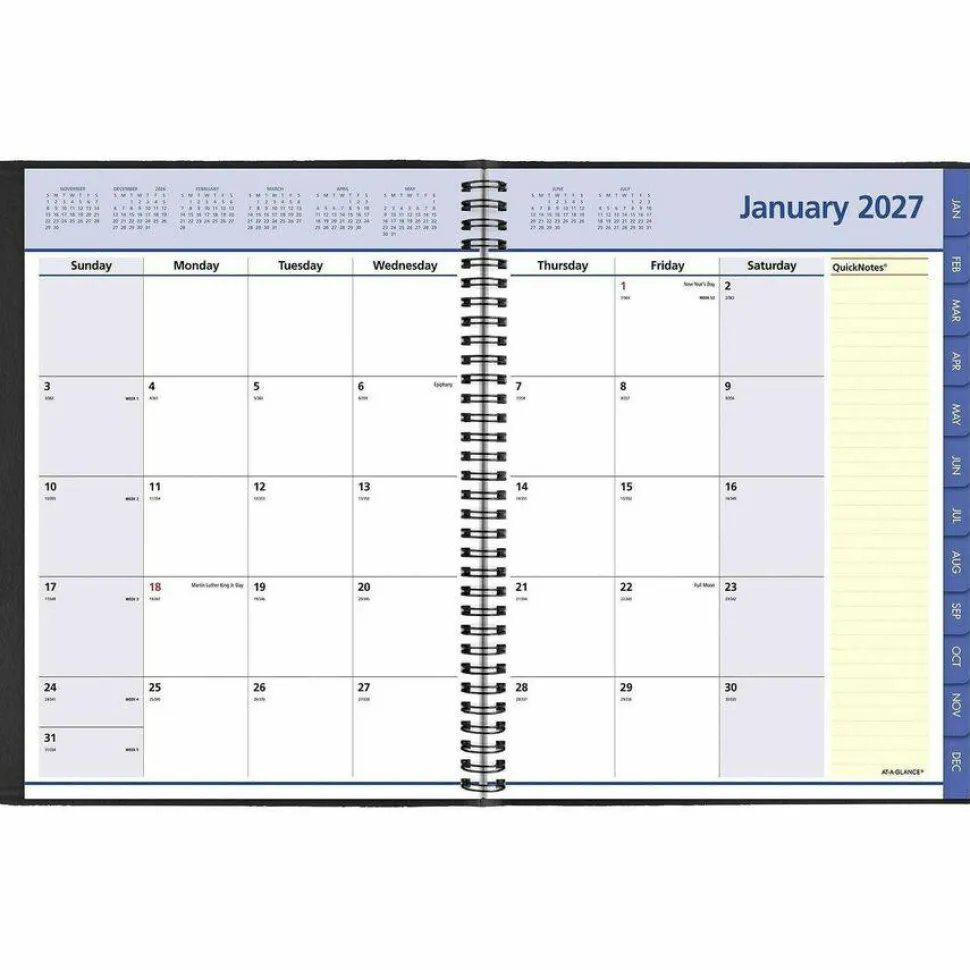 AT-A-GLANCE QuickNotes Monthly Planner, 11 x 8.25, Black Cover, 12-Month (Jan to Dec): 2027, 2027 Calendar