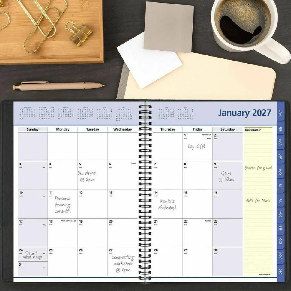 AT-A-GLANCE QuickNotes Monthly Planner, 11 x 8.25, Black Cover, 12-Month (Jan to Dec): 2027, 2027 Calendar