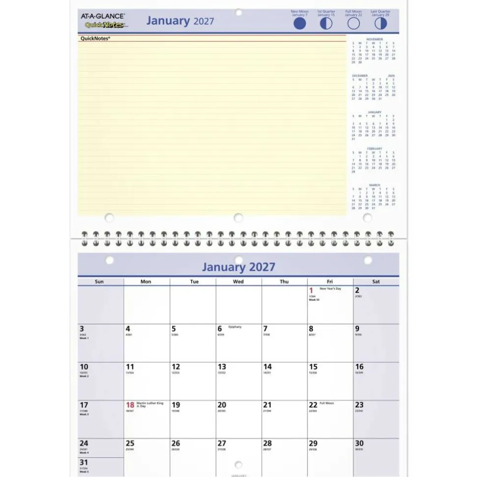 AT-A-GLANCE QuickNotes 2027 Monthly Desk Wall Calendar, Small, 11" x 8"
