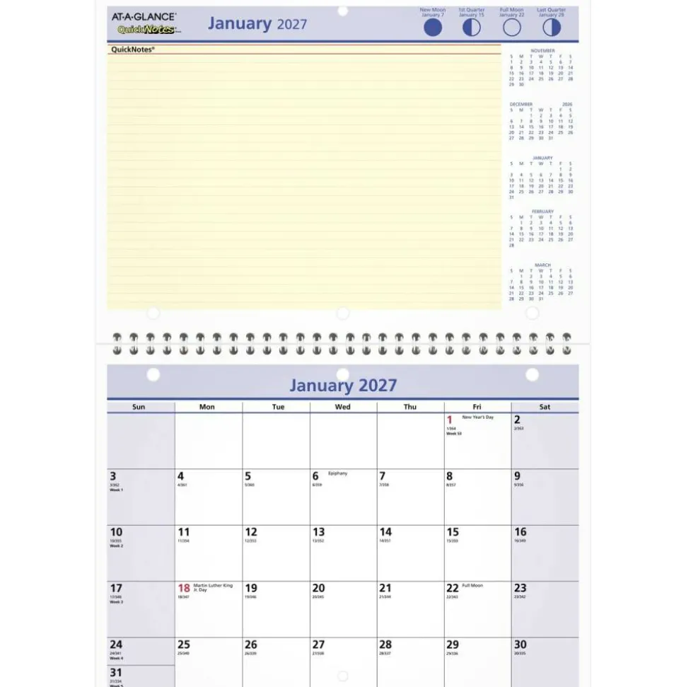 AT-A-GLANCE QuickNotes 2027 Monthly Desk Wall Calendar, Small, 11" x 8"