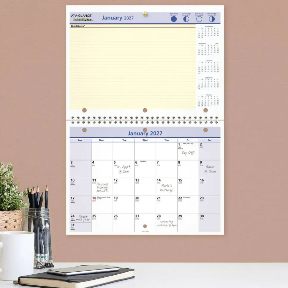 AT-A-GLANCE QuickNotes 2027 Monthly Desk Wall Calendar, Small, 11" x 8"