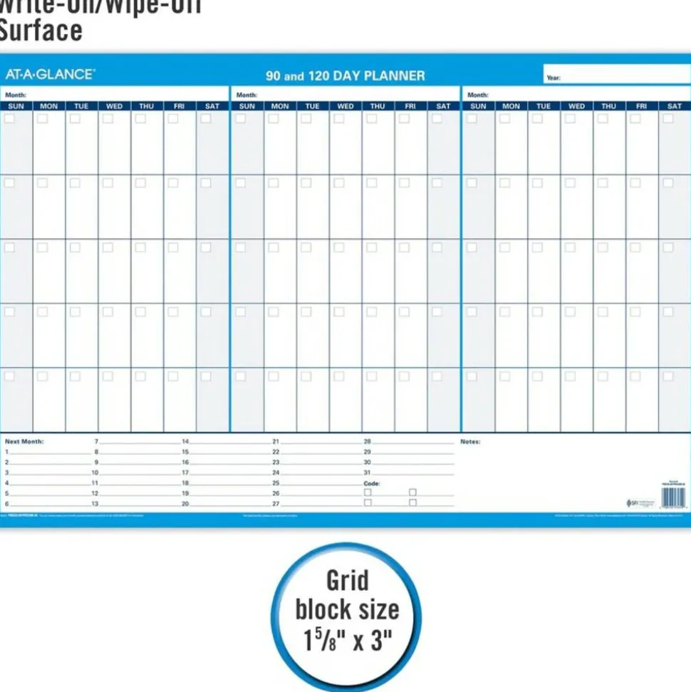 AT-A-GLANCE 30% Recycled Undated Erasable/Reversible Wall Planner, 90/120 Day, 36" x 24", Black/Blue, PM-239-28, Undated Calendar