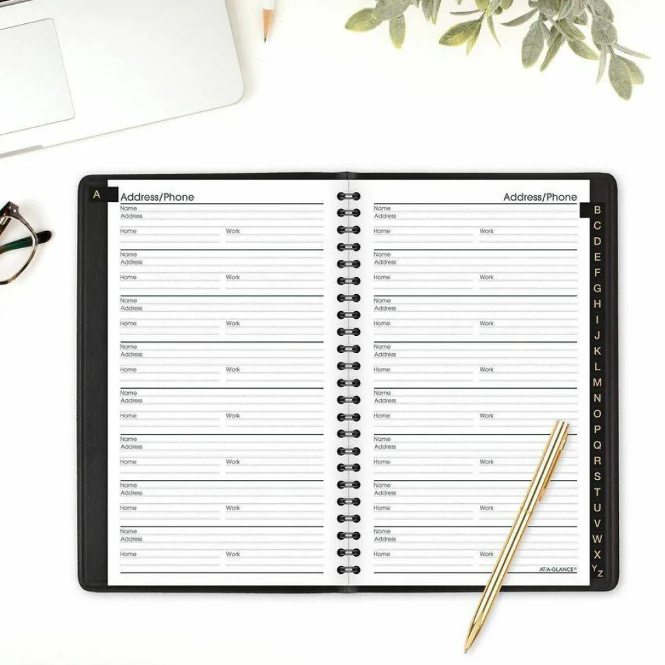 AT-A-GLANCE Telephone/Address Book, 4 7/8" x 8", Black