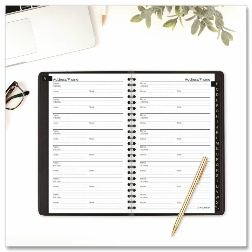 AT-A-GLANCE Telephone/Address Book, 4 7/8" x 8", Black