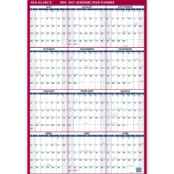 AT-A-GLANCE Vertical Reversible Erasable Academic and Regular Year 2026-2027 Wall Calendar, Large, 36" x 24"