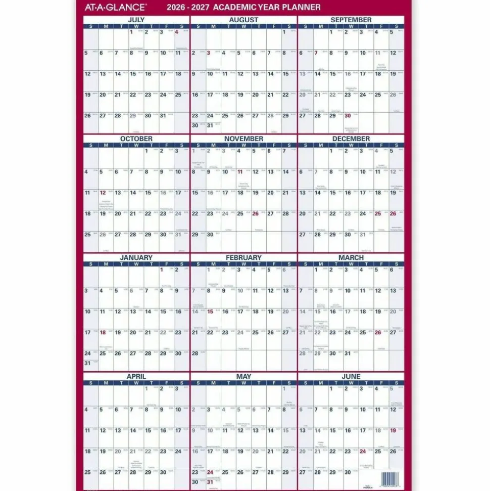 AT-A-GLANCE Vertical Reversible Erasable Academic and Regular Year 2026-2027 Wall Calendar, Large, 36" x 24"