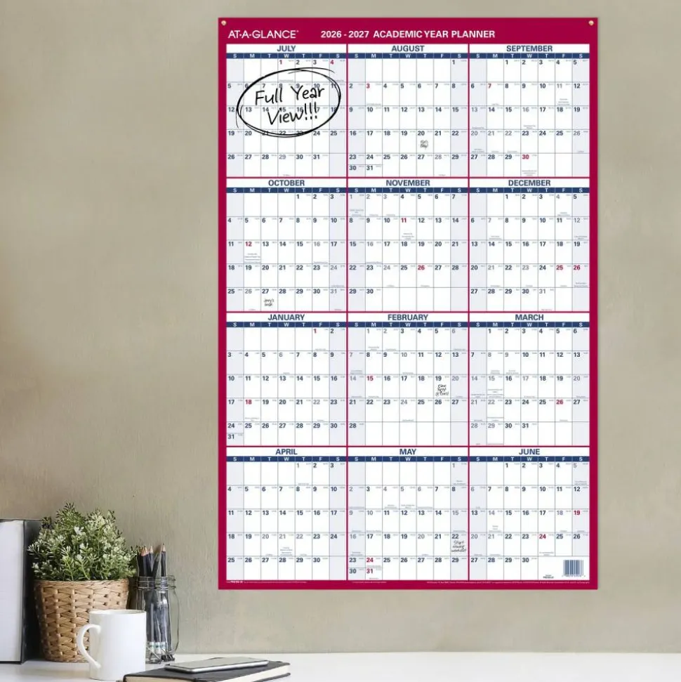 AT-A-GLANCE Vertical Reversible Erasable Academic and Regular Year 2026-2027 Wall Calendar, Large, 36" x 24"