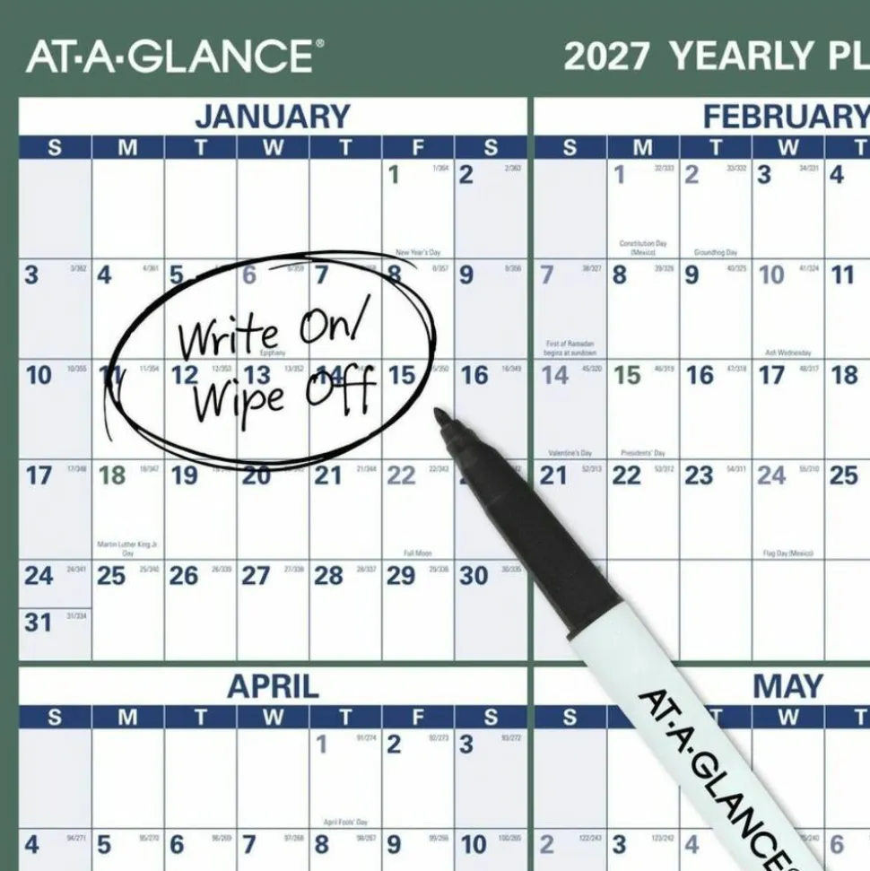 AT-A-GLANCE Vertical Reversible Erasable Academic and Regular Year 2026-2027 Wall Calendar, Large, 36" x 24"