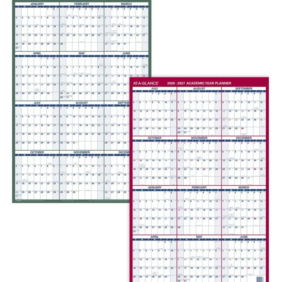 AT-A-GLANCE Vertical Reversible Erasable Academic and Regular Year 2026-2027 Wall Calendar, Large, 36" x 24"