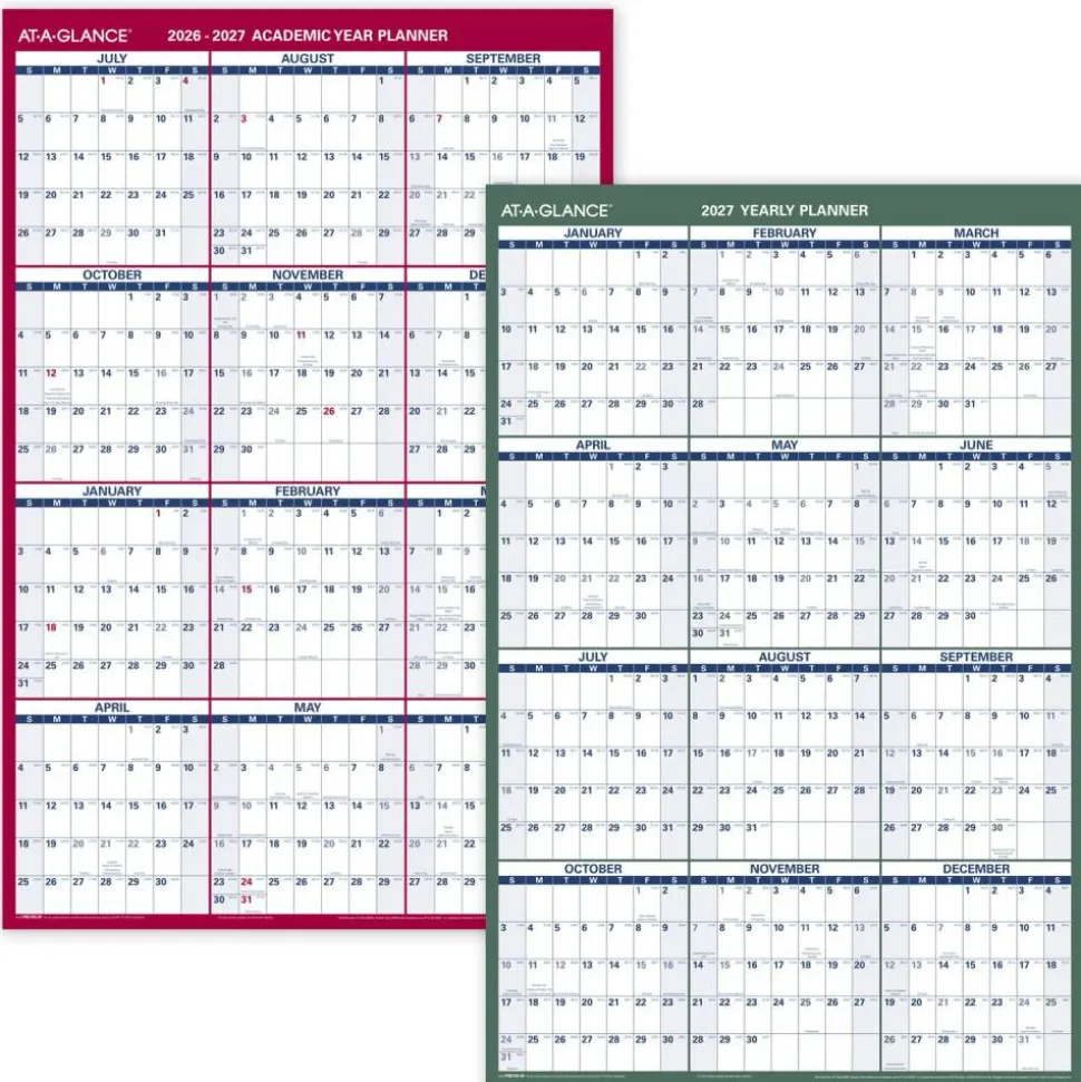 AT-A-GLANCE Vertical Reversible Erasable Academic and Regular Year 2026-2027 Wall Calendar, Large, 36" x 24"