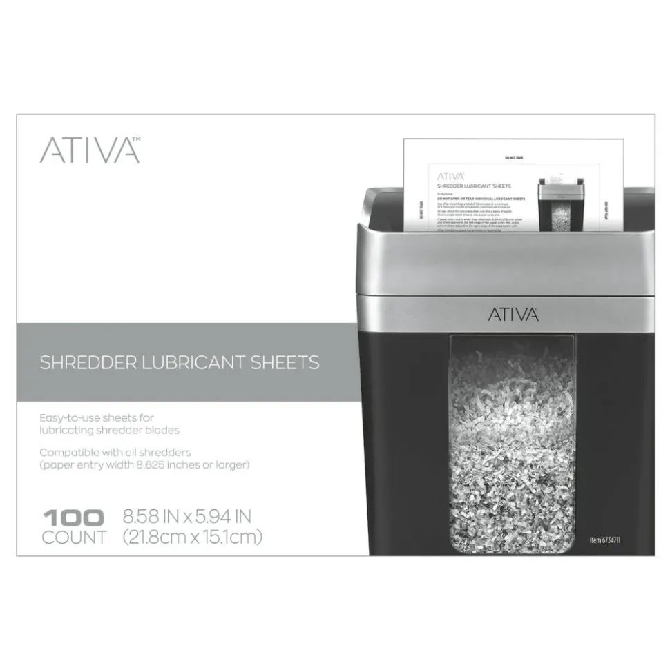 Ativa Shredder Lubricant Sheets, Pack Of 100 Sheets