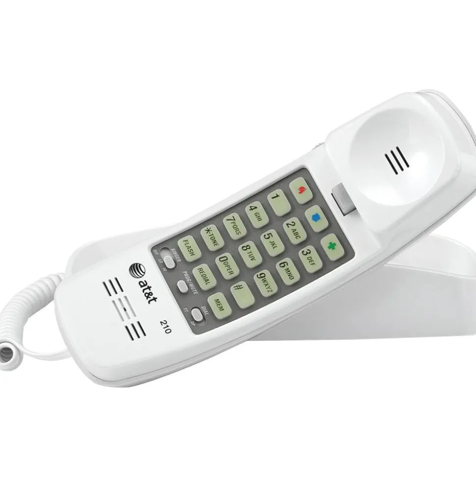AT&T 210 Corded Trimline Phone with Speed Dial and Memory Buttons, White