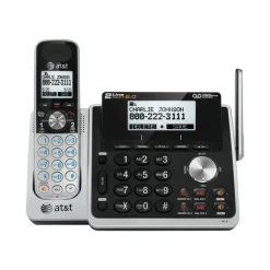 AT&T TL88102 Cordless Two-Line Digital Answering System, Base and Handset, Black/Silver