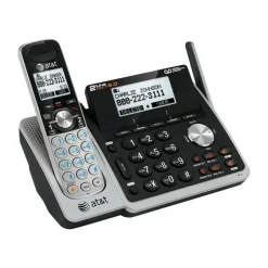 AT&T TL88102 Cordless Two-Line Digital Answering System, Base and Handset, Black/Silver