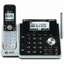 AT&T TL88102 Cordless Two-Line Digital Answering System, Base and Handset, Black/Silver