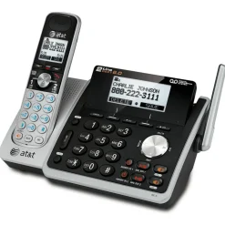 AT&T TL88102 Cordless Two-Line Digital Answering System, Base and Handset, Black/Silver
