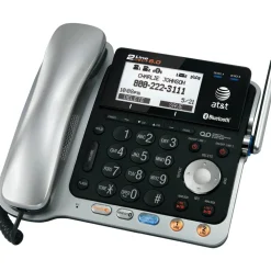 AT&T TL86109 DECT 6.0 Digital 2-Line Corded/Cordless Phone With Digital Answering System, Silver/Black