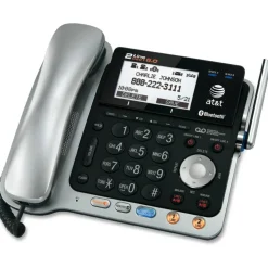 AT&T TL86109 DECT 6.0 Digital 2-Line Corded/Cordless Phone With Digital Answering System, Silver/Black