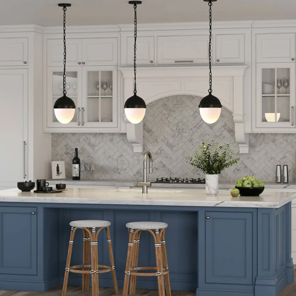 Aurelia 8" Wide Pendant with Glass Shade in Blackened Bronze/White Milk