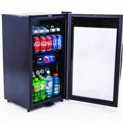 Avanti 3.0 Cu Ft Showcase Beverage Cooler Refrigerator, Black/Stainless Steel