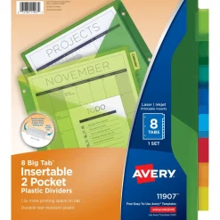 Avery Big Tab Insertable Plastic Dividers, Double Pocket, Multicolor, 8-Tab