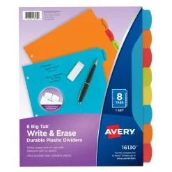 Avery Big Tab Write & Erase Durable Plastic Dividers, 8 1/2" x 11", Multicolor Brights, 8-Tab