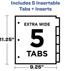 Avery Dividers for 3 Ring Binders, 5-Tab Binder Dividers, Two-Pocket Plastic Binder Dividers, Insertable Big Tab, Multicolor, 1 Set (11906)