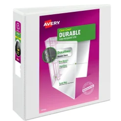 Avery Durable Clear View 3 Ring Binders, 3 Inch EZD Rings, White, 1 Binder