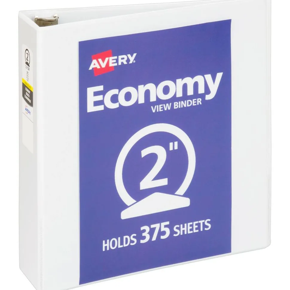 Avery Economy View 3 Ring Binder, 2" Round Rings, White, 1 Binder
