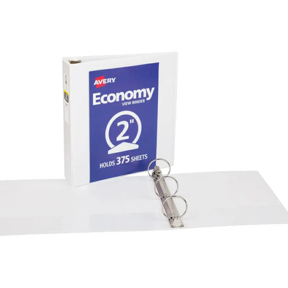 Avery Economy View 3 Ring Binder, 2" Round Rings, White, 1 Binder