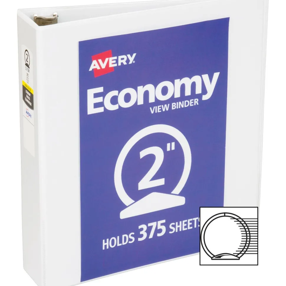 Avery Economy View 3 Ring Binder, 2" Round Rings, White, 1 Binder