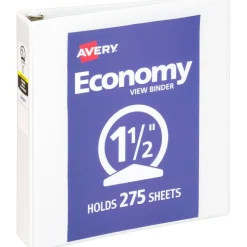Avery Economy View 3 Ring Binder, 1.5" Round Rings, White, 1 Binder