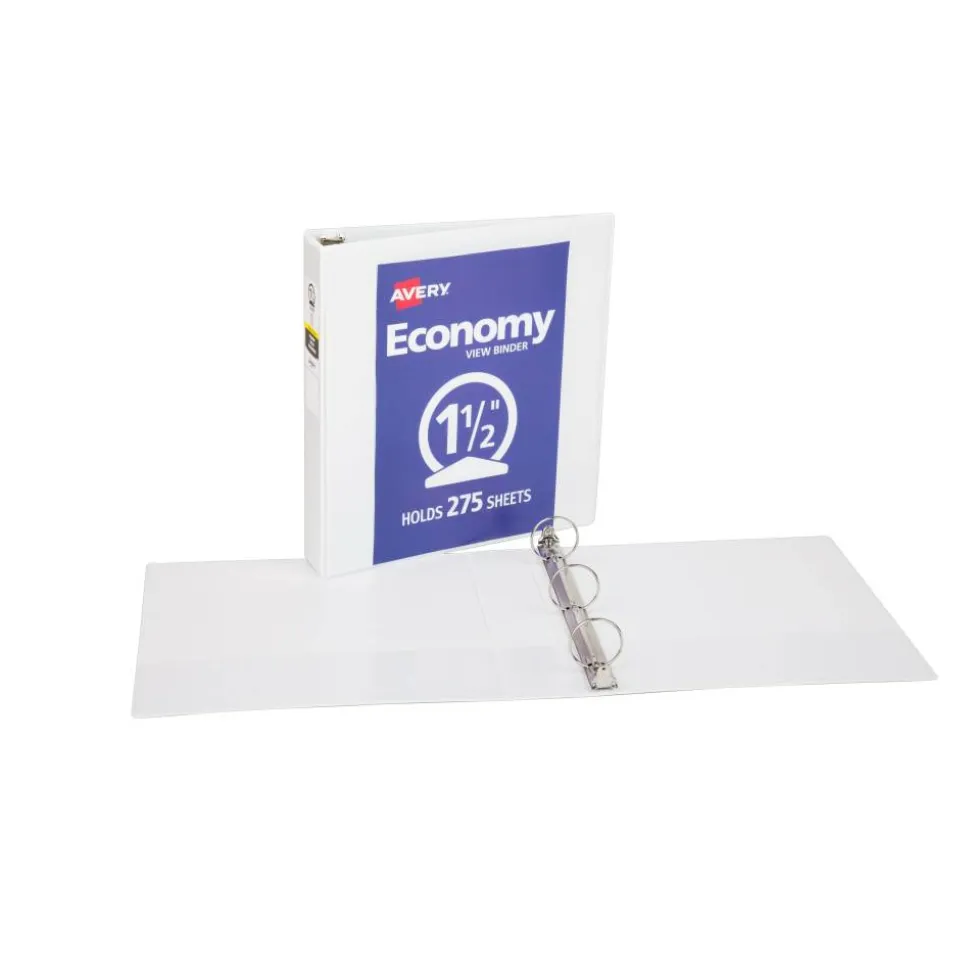 Avery Economy View 3 Ring Binder, 1.5" Round Rings, White, 1 Binder