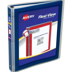 Avery Flexi-View 3 Ring Binder, 1" Round Rings, Navy Blue, 1 Binder