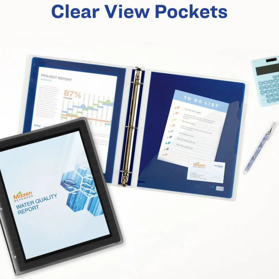 Avery Flexi-View 3 Ring Binder, 1" Round Rings, Navy Blue, 1 Binder