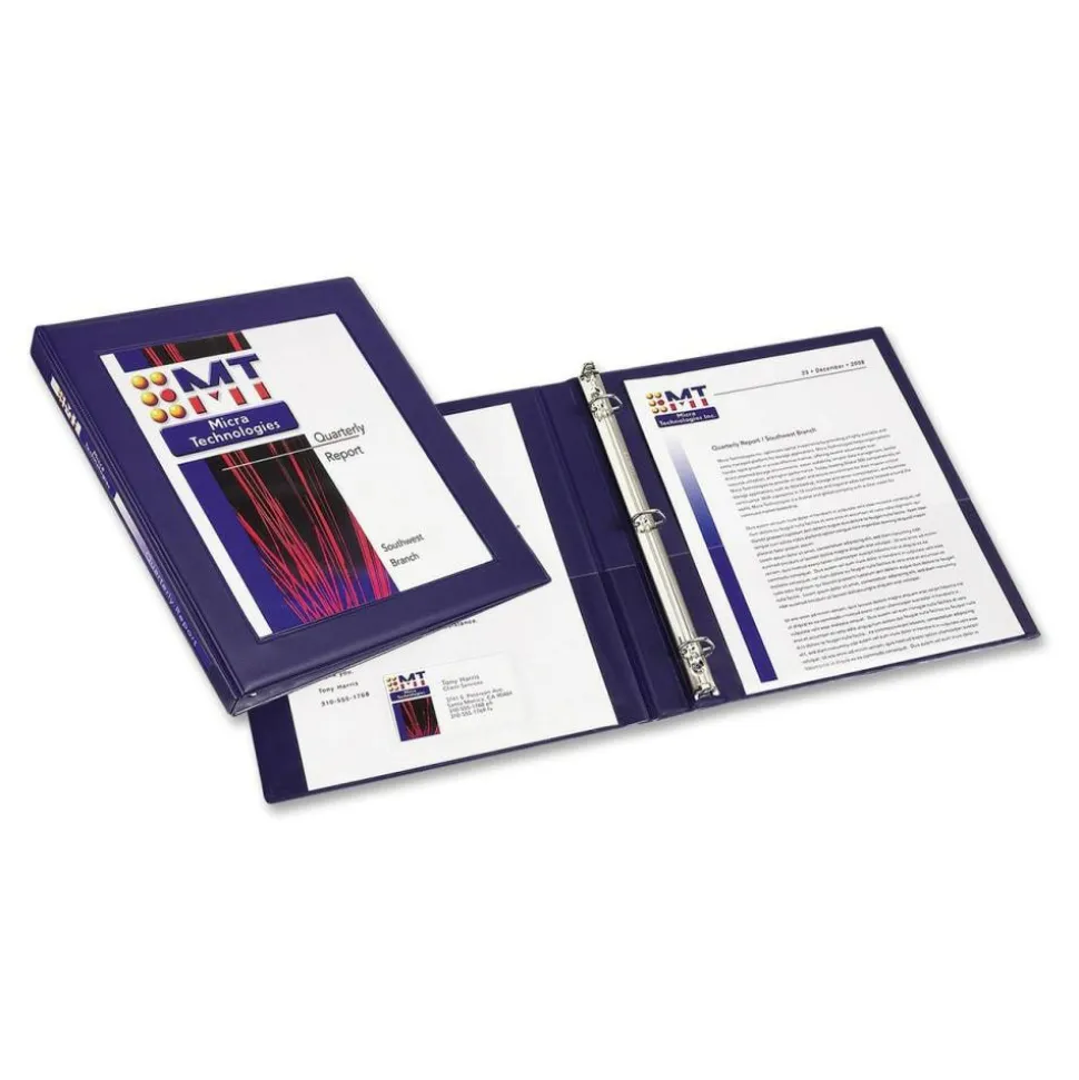 Avery Frame View 3-Ring Binder With Locking One-Touch EZD Rings, 1/2" D-Rings, 50% Recycled, Navy