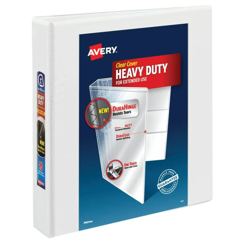 Avery Heavy-Duty View 3 Ring Binder, 1.5" One Touch EZD Rings, White, 1 Binder