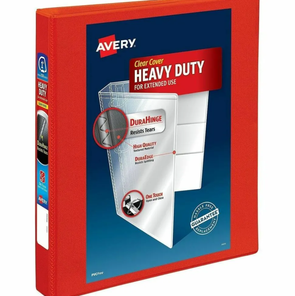 Avery Heavy-Duty View 3-Ring Binder With Locking One-Touch EZD Rings, 1" D-Rings, Red