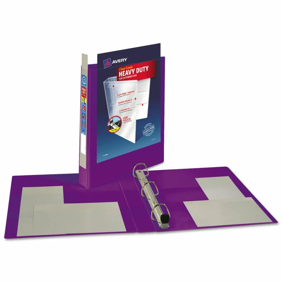 Avery Heavy-Duty View 3-Ring Binder With Locking One-Touch EZD Rings, 1" D-Rings, 42% Recycled, Purple