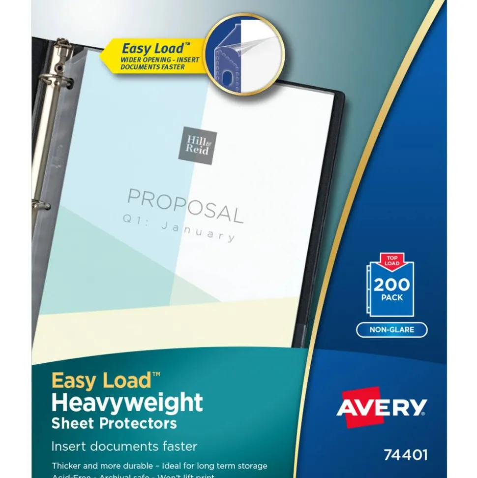 Avery Heavyweight Easy Load Non-Glare Sheet Protector Value Pack, Side: 3-Hole Punched, Top Load 8.5 x 11 Insert, Clear, 200/Box