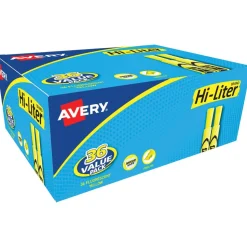 Avery Hi-Liter Desk Style Highlighters, Chisel Point, Fluorescent Yellow, Box Of 36