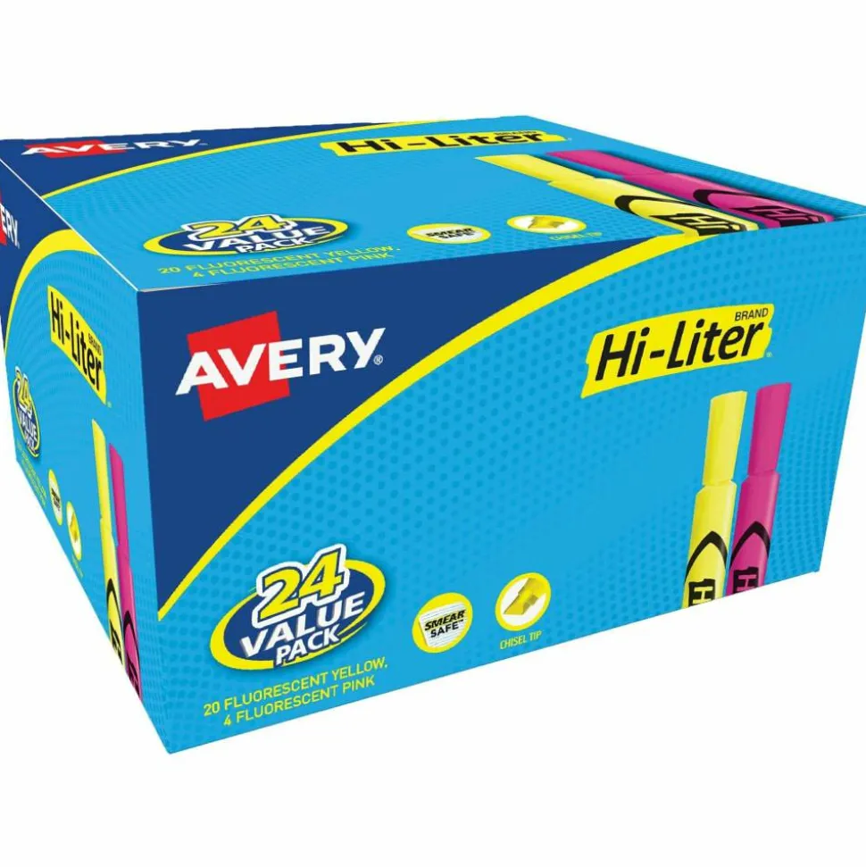 Avery Hi-Liter Desk Style Highlighters, Chisel Tip, Assorted Colors, Pack Of 24