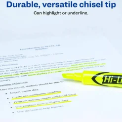 Avery Hi-Liter SmearSafe Highlighters, Chisel Tip, Desk-Style, Flourescent Yellow, Pack Of 12 Highlighters