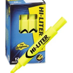 Avery Hi-Liter SmearSafe Highlighters, Chisel Tip, Desk-Style, Flourescent Yellow, Pack Of 12 Highlighters