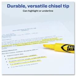 Avery Hi-Liter SmearSafe Highlighters, Chisel Tip, Desk-Style, Yellow, Pack Of 12 Highlighters